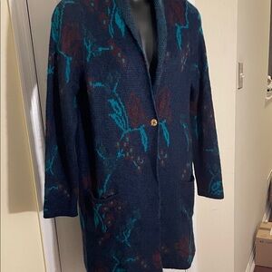 Oriana Italy Navy Aqua Acrylic Mohair Cardi Coat
